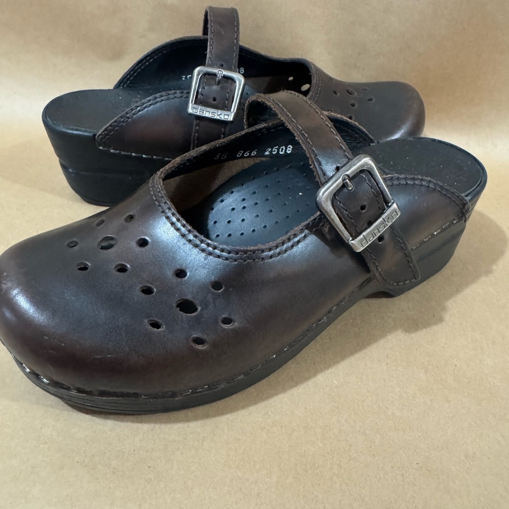 Dansko Brown Leather Mary Jane Clogs Size 35 EU / 4.5-5 US